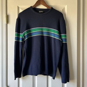 VTG 90s Lido California 100% Wool Green & Blue Striped Knit Sweater | Men’s L